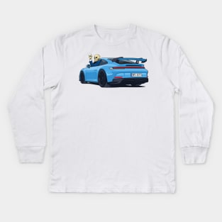 car 911 GT3 skull metal hands blue light Kids Long Sleeve T-Shirt